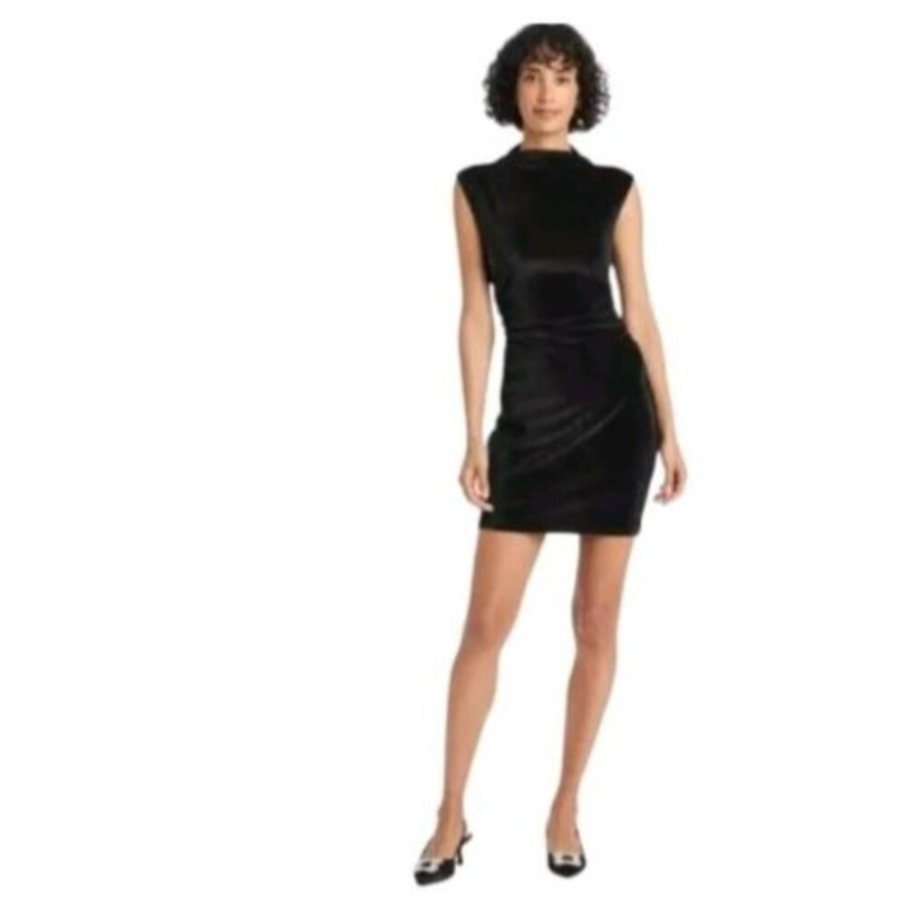 A New Day Women Dress Side Ruched Velvet Sleeveless Black Various